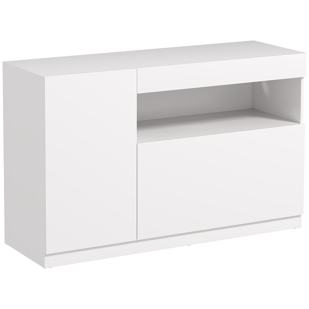 Modern Low Sideboard with Soft-Close Doors and Push-to-Open, Adjustable Shelves, White