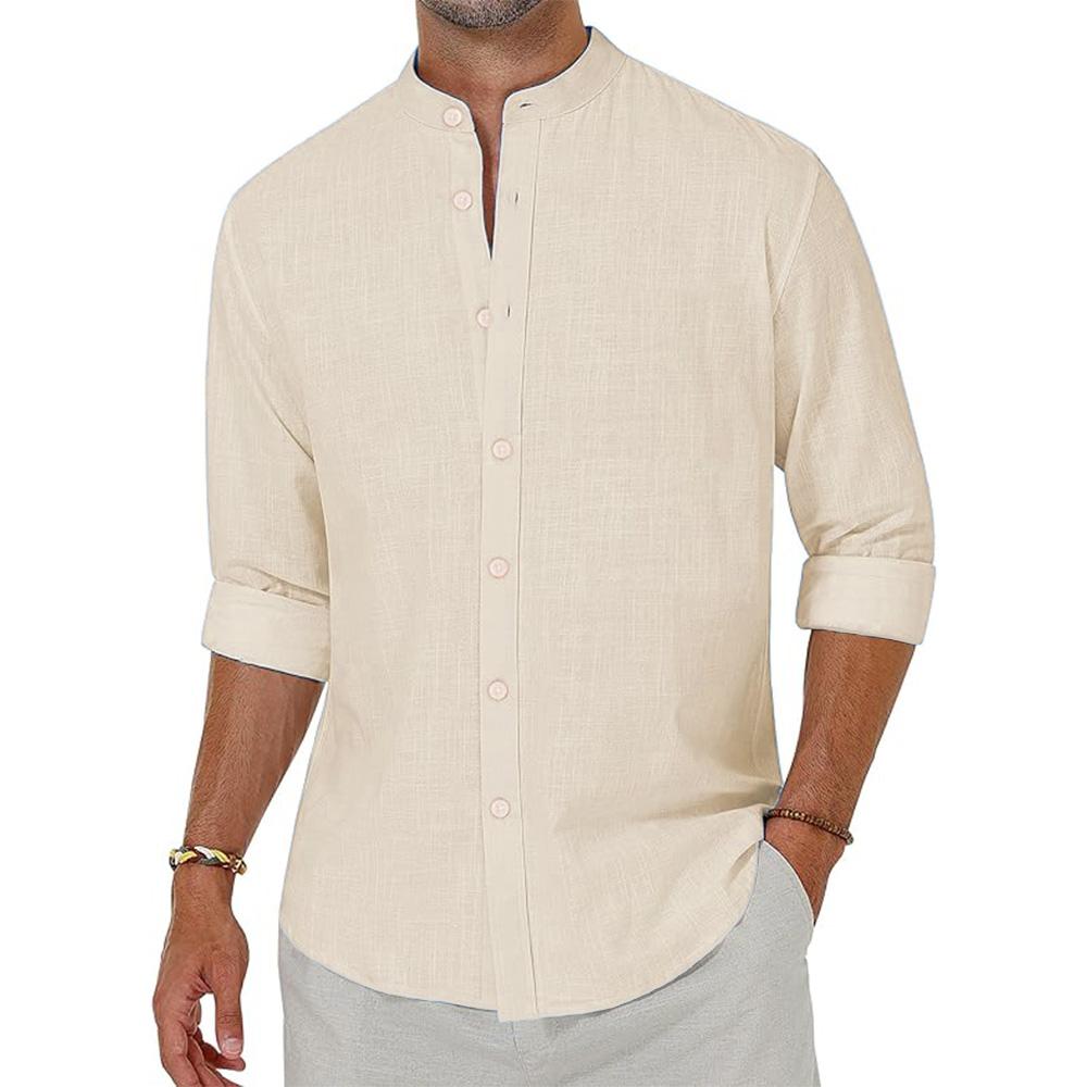 

Men s Cotton Linen Shirts C Button Down Shirt Henley Collar Beach Shirts Hawaiian Vacation Casual Tops Men M бежевий