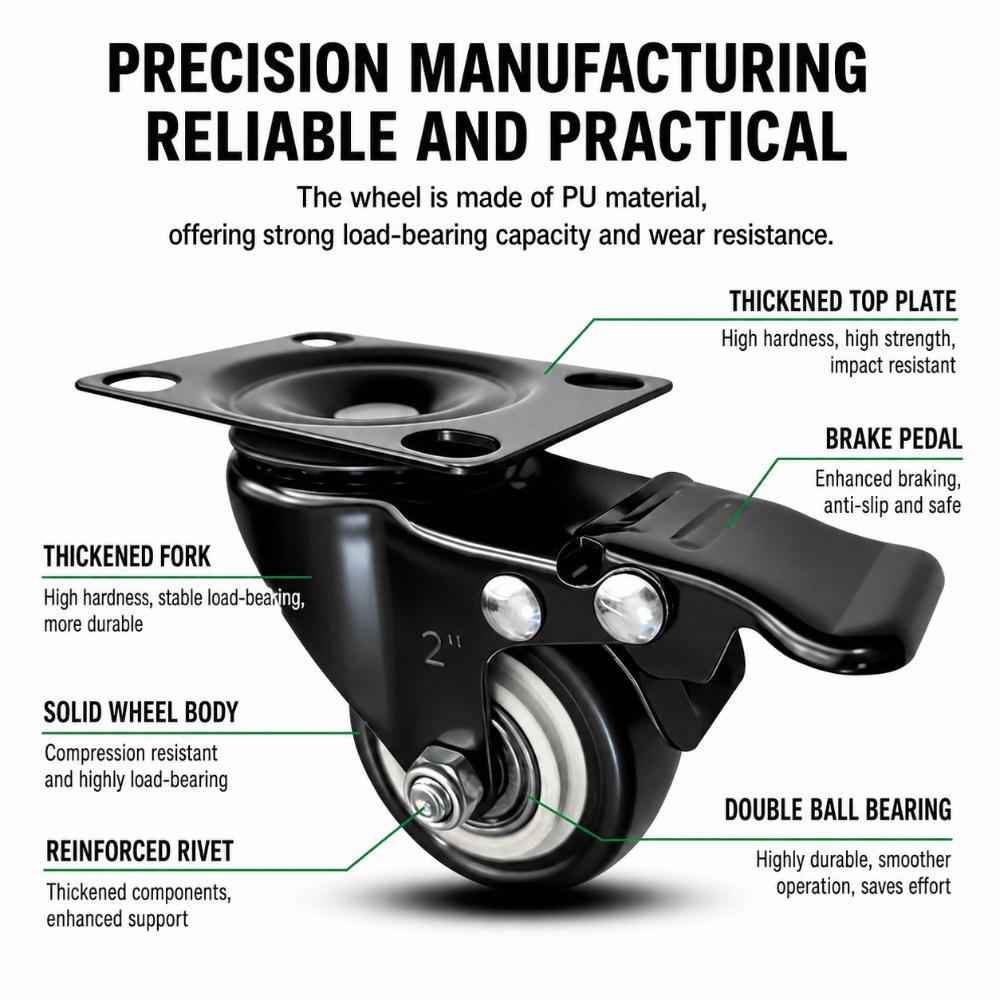 Heavy Duty Caster Wheels With Brake Roller Wheels Durable Chair Wheels