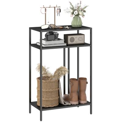 Narrow Console Table with 3 Shelves, Steel Frame, 55 Cm, Black