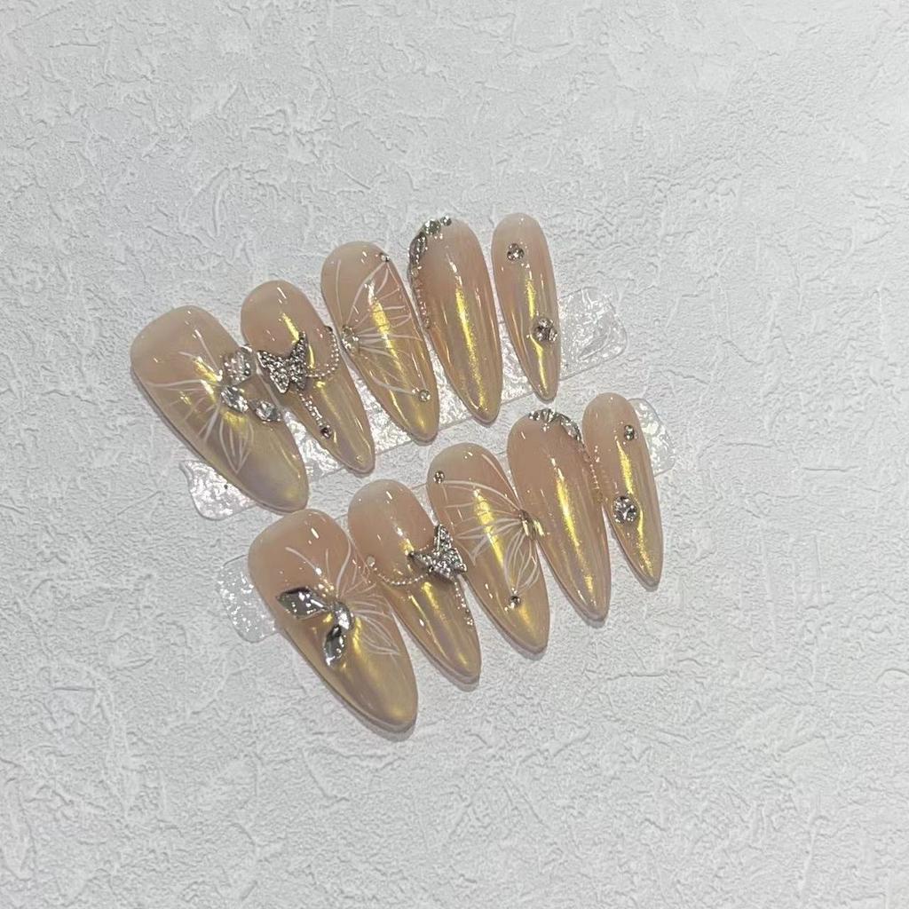 Wearing Armor Handmade Nails High-end Hand-painted Butterfly Nail Art Aurora Manicure Patch Finished