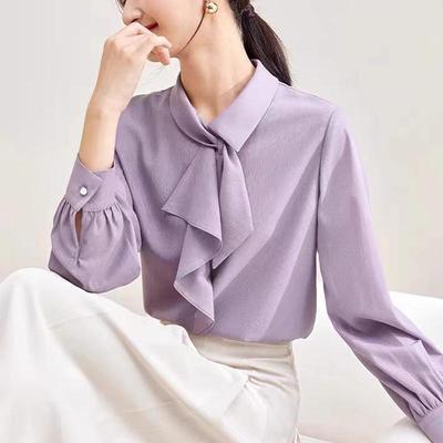 Damen Langarm Chiffon Bluse - 2025 Frühling Modetrend, Altersreduzierend, Gefüttertes Oberteil