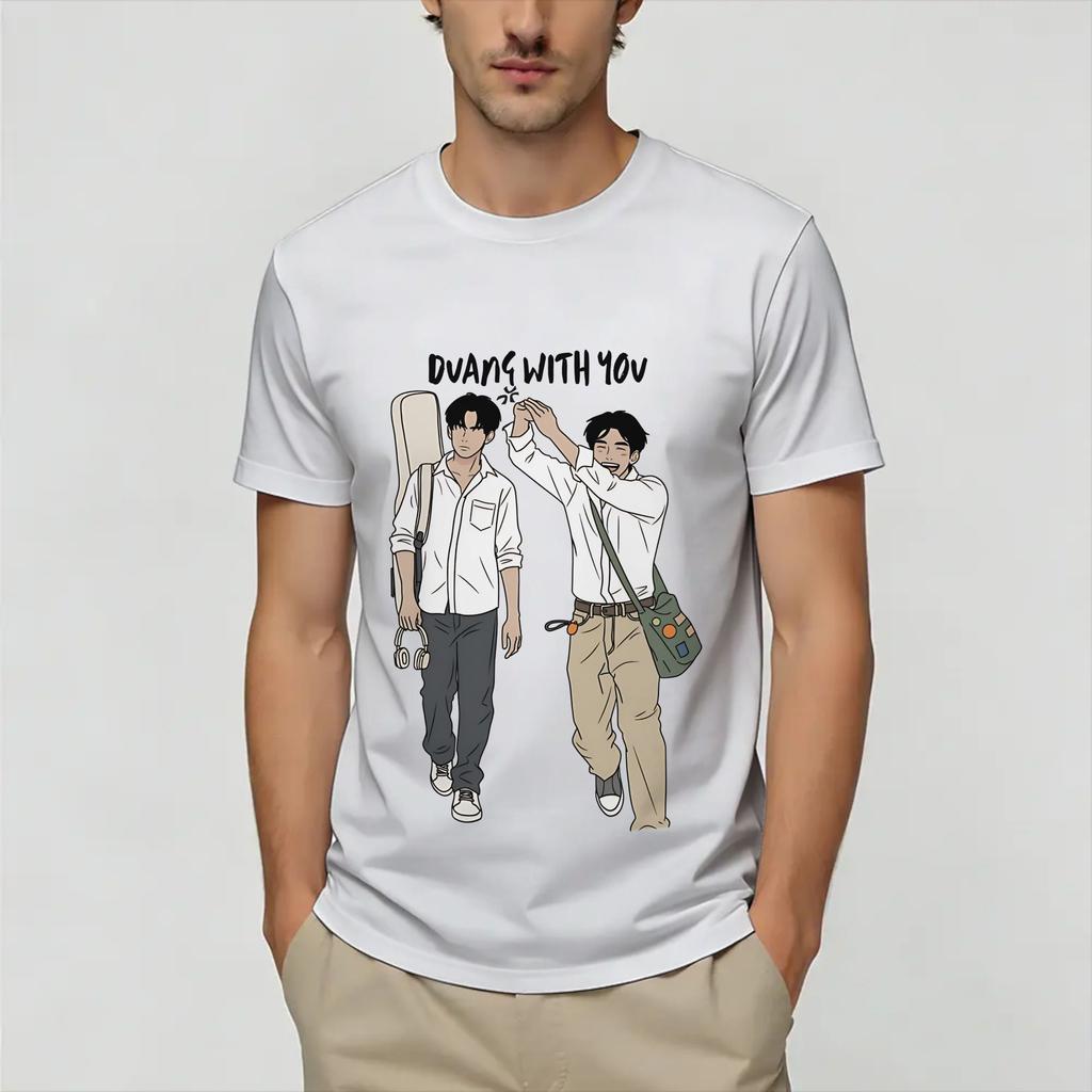 Vintage Duang With You Thai TShirts for Unisex Round Collar Cotton T Shirt Short Sleeve Tees Printed Tops