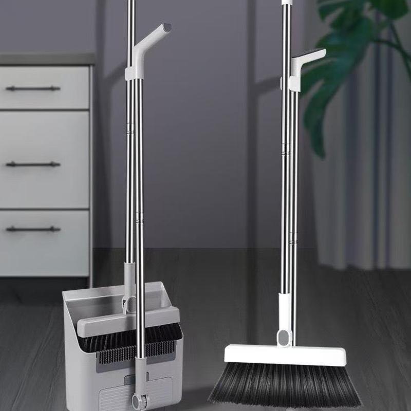 Durable Broom and Dustpan Set with Non-stick Hair Coating, Powerful Cleaning Tool for Home, Floor, Kitchen, with Thick Handle