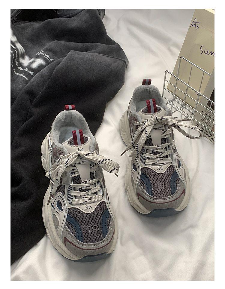 Graue Fleecegefütterte Lässige Jugend-Dad-Sneaker mit dicker Sohle und Höhenerhöhung