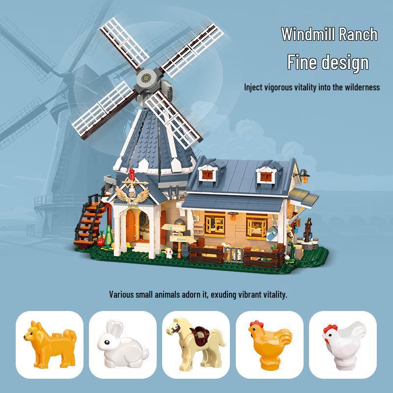 Jie Xing 59166 Windmill Ranch Building Block Model - Children's Educational Assembly Toy