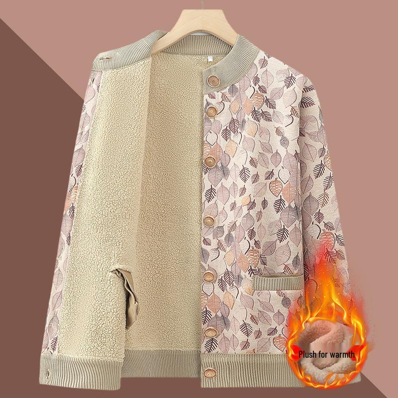 Autumn & Winter Fleece-Lined Floral Cardigan for Moms & Grandmas