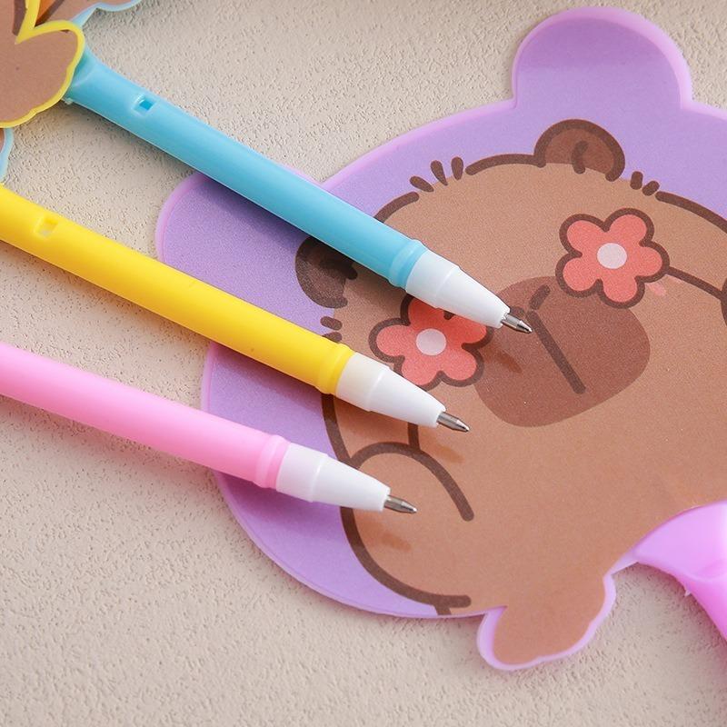 2Pcs Cartoon Capybara Pens Ballpoint Pen Plastic Fan Pen for Party Favor Classroom School Stationery Pen Supplies