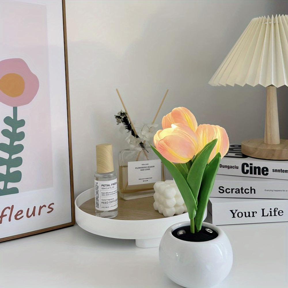 1pc Tulips Flower Night Light For Room Decor LED Charging Flower Potted Night Light Cute Small Tulips Bedside Lamp