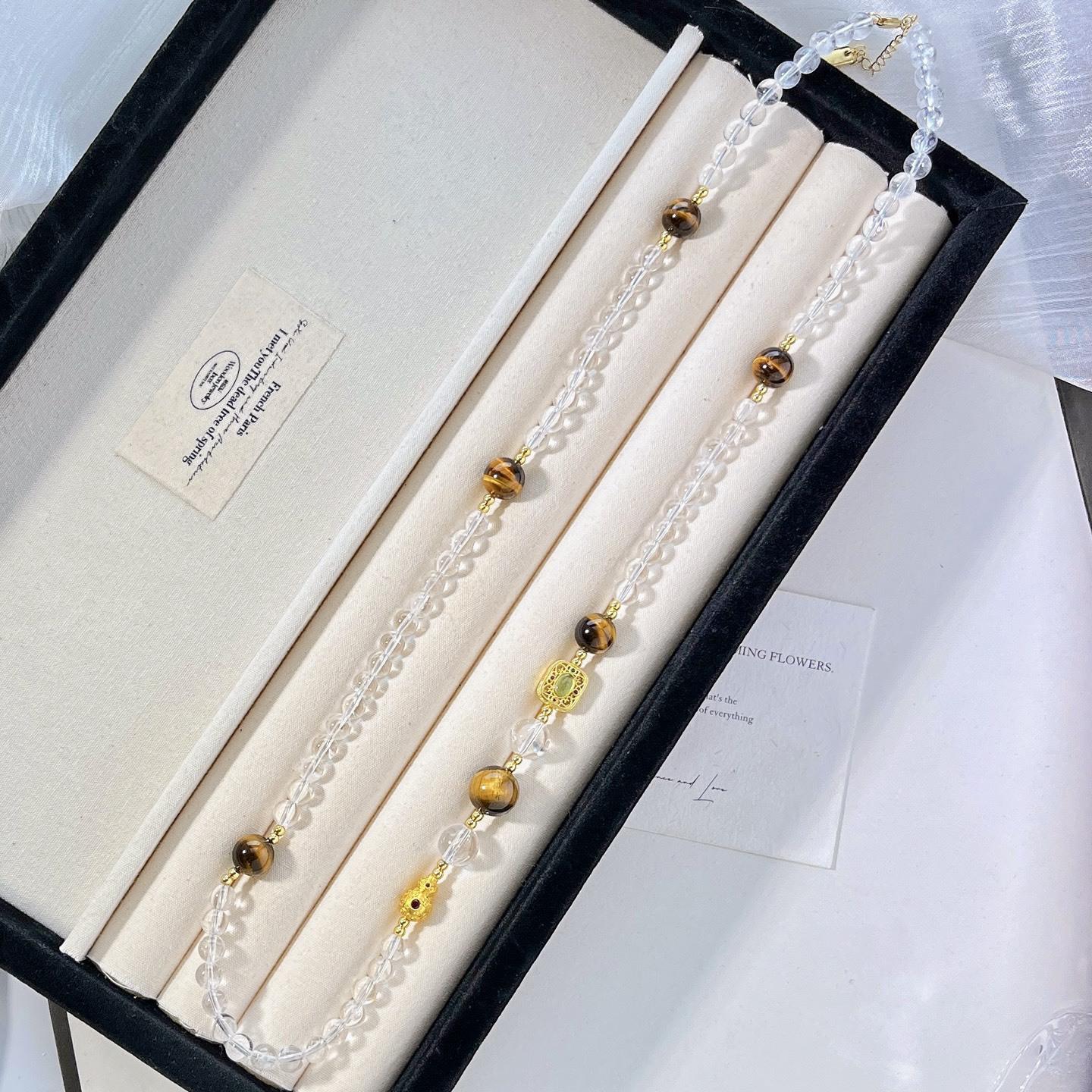 Vintage High Quality Natural White Crystal Tiger S Eye Stone Necklace Necklace Sweater Chain