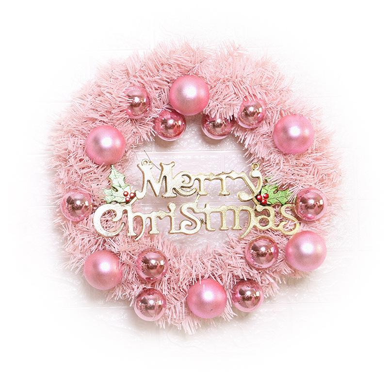 Christmas Day Decoration Pink Christmas Wreath 30cm Vine Wreath Door Hanging PVC Material