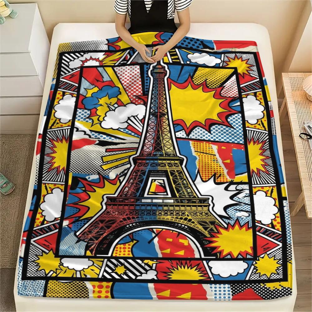 Paris Eiffel Tower Print Flannel Blanket, High quality Comfortable for All Seasons, Home Decor, Warmth and Comfort, Perfect for Christmas Gifts94