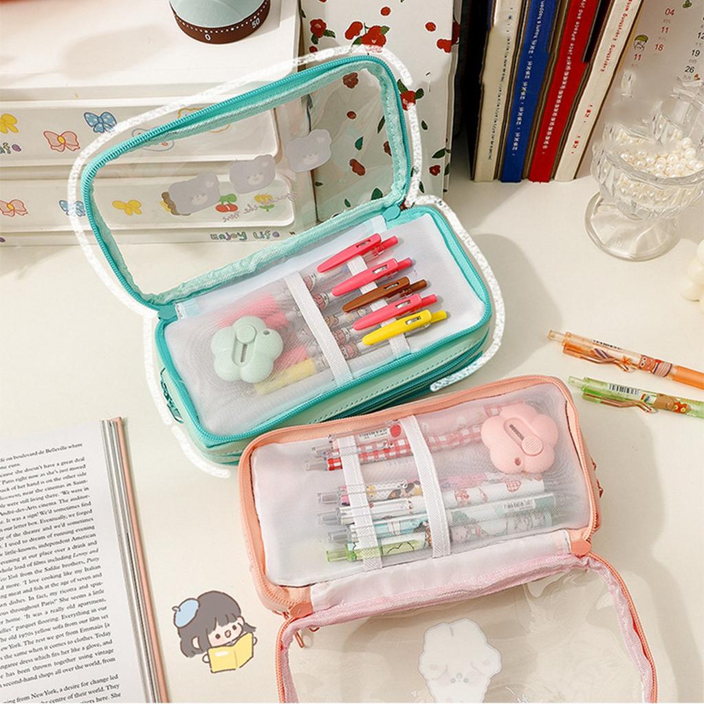 Transparent Pencil Case Cute Cartoon Pattern Large Capacity Waterproof PVC Pen Case Pencil Storage B