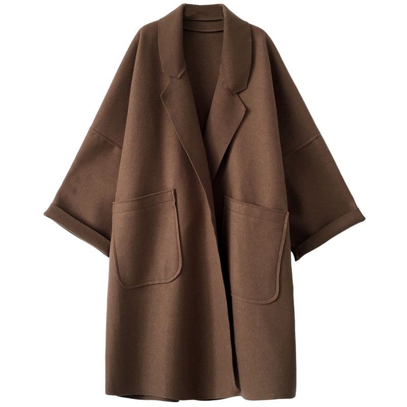 Autumn and Winter Plus Size Women's Woolen Coat Women's Korean Version Loose Medium Long Windbreaker Thick Coat