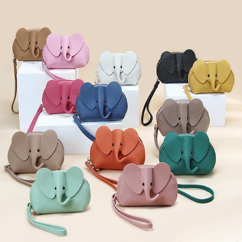 Creative style cute baby elephant zipper small wallet female fresh small leather coin change bag