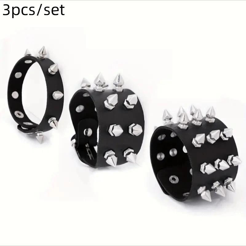 1 Set Punk Bracelets For Men Women Punk Gothic Spike Rivets Pu Leather Bracelet Bangles Hip Hop Party Jewelry Gift