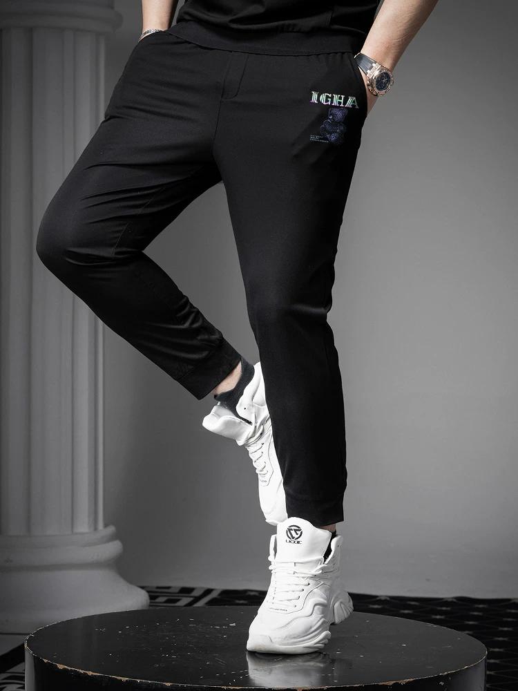 European Station 2025 New Summer Jogger Pants Men s Trendy Bear Print Casual Pants Men s Sports Pants XL чёрный