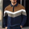 Men's Casual Loose Colorblock Print Lapel Button Long Sleeve Top