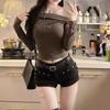 Y2K Retro Low-Waist Rivet Denim Shorts