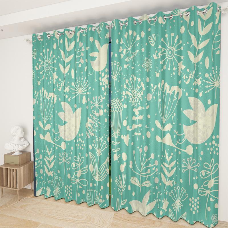 Fresh Floral Curtain Cloth Bedroom Living Room Balcony Blackout Curtain Office Hotel Heat Insulation Curtain