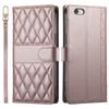 For iPhone 16e Case Rhombus Stitching Wallet Stand Leather Phone Cover with Long/Short Strap