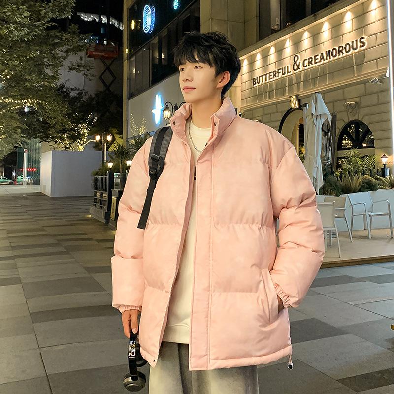 

Американская ретро-одежда с хлопковой подкладкой, мужская зимняя утепленная свободная одежда большого размера, защищающая от холода, теплые куртки с хлопковой подкладкой M розовый