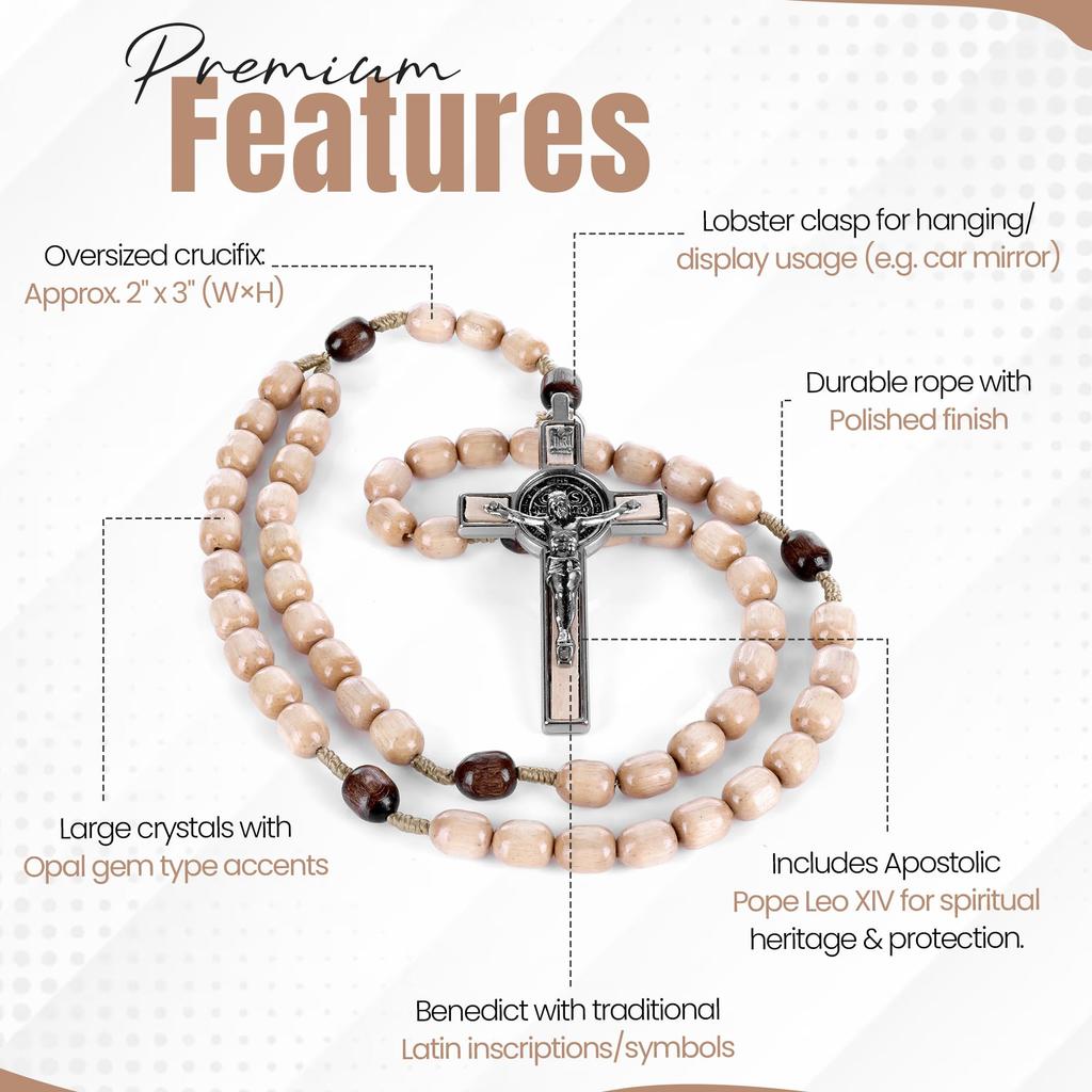 Italian-made rosary, Pope Francis, Vatican, Roman Saint, medal, cross, Saint Benedict, patron saint of students, Christianity, faith, veneration of