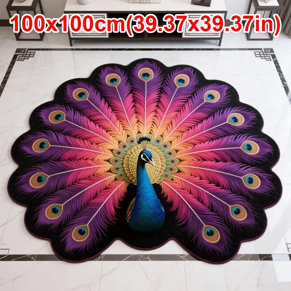 Soft Peacock Carpet Non-slip Bathroom Floor Mat Portable Blanket  for Living Room Tea Table Bedside