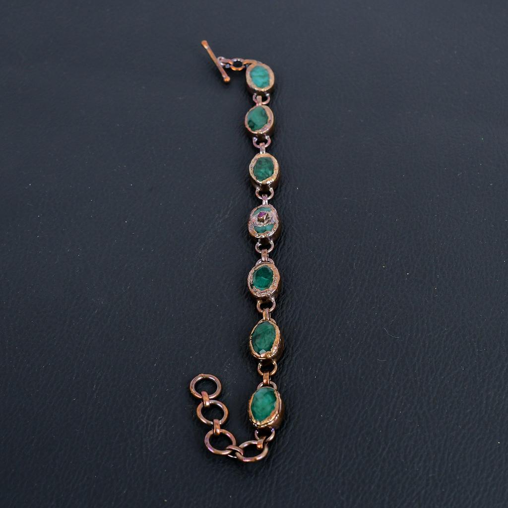 Emerald Bracelet, Handmade Gemstone Bracelet, Copper Electroformed Antique Jewelry, For Engagement Gift