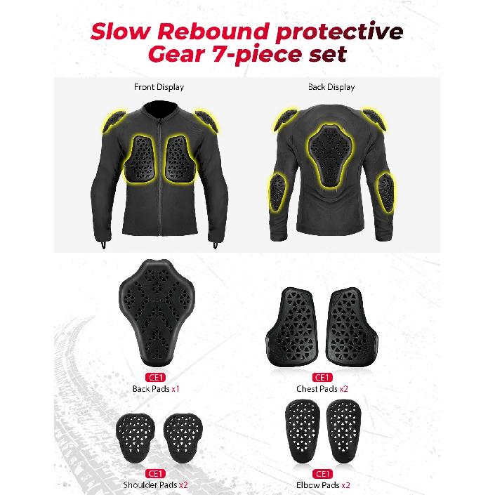 Motorcycle Armor Jacket Unisex Summer Riding with 7Pcs Set CE Protective Gear Soft Breathable Mesh Top Body Protector Equipment