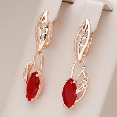 Nuevos Pendientes Largos Colgantes Color Oro Rosa Para Mujer Rombo Rojo Zircón Natural Boda Fiesta Joyería Fina Diaria