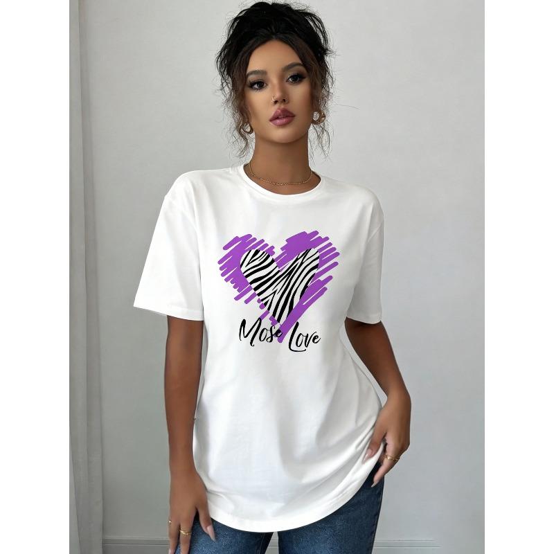

Most Love Abstract Heart Graphic Print T-Shirt | Short Sleeve Crew Neck Casual Top for Summer & Spring, Women S Clothing S белый