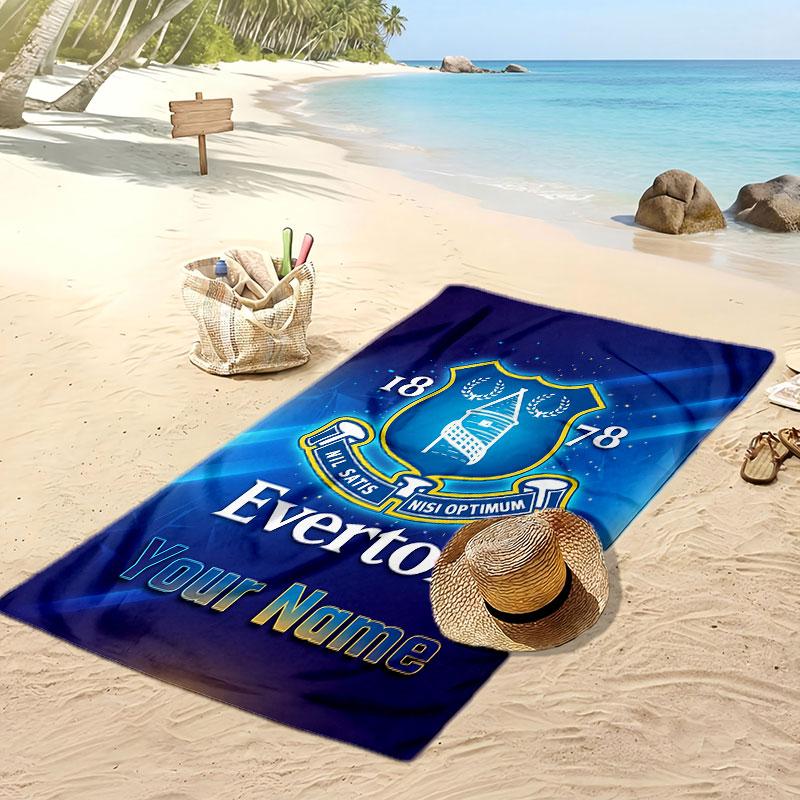 Everton FC Personalized Printed Beach Towel Soccer Logo Support Custom Name Text Absorbent Towel For Sport Travel Special Gift