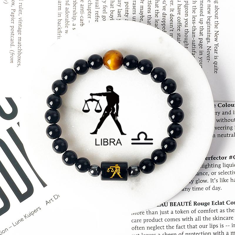 12 Constellations Scorpio Bracelet Natural Stone Tiger Eye Beads Bracelets for Men Women Cancer Virgo Leo Libra Couple Jewelry