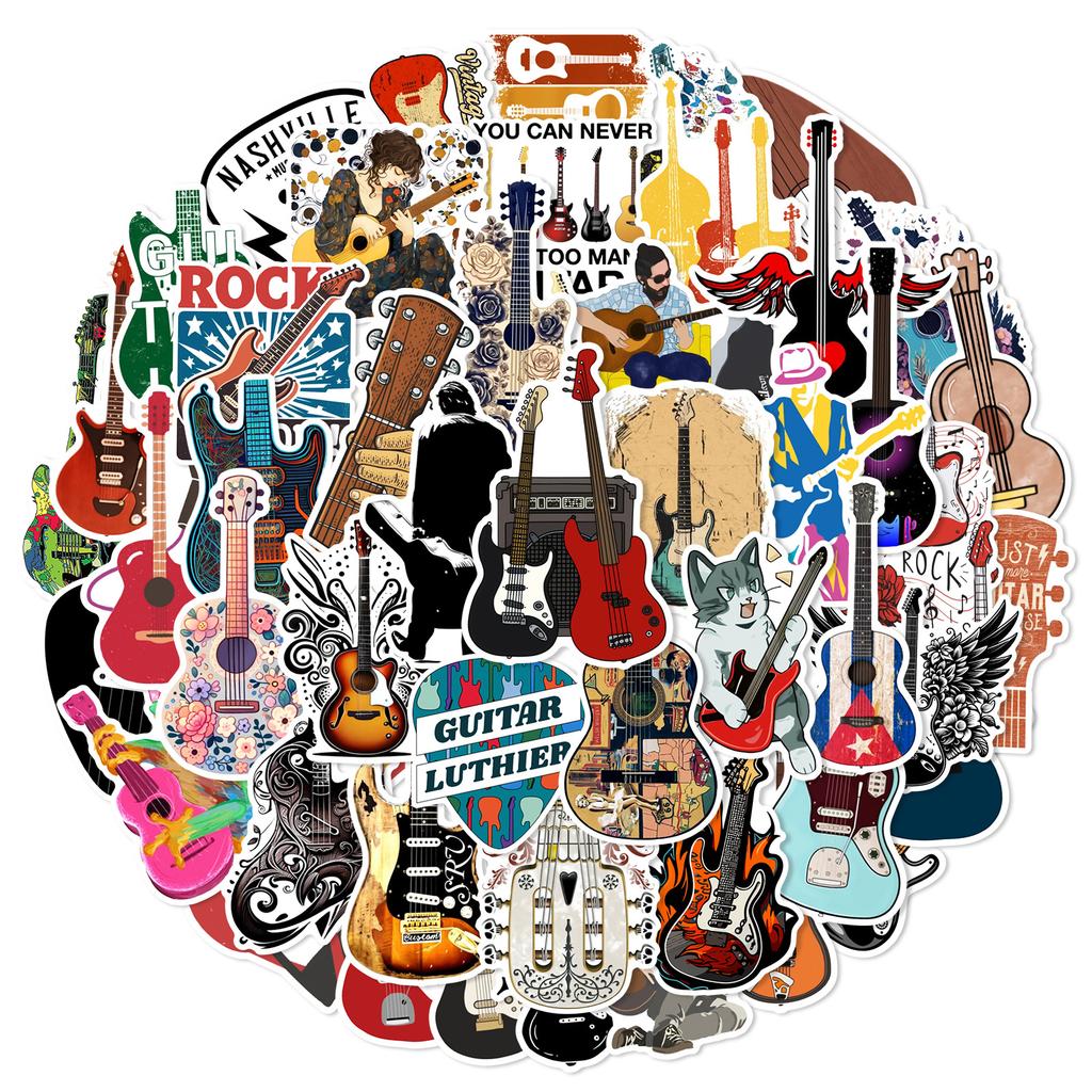 50pcs Cartoon Musical Instruments Stickers Graffiti for Phone Laptop Guitar Helmet Travel Luggage Skateboard DIY Decals
