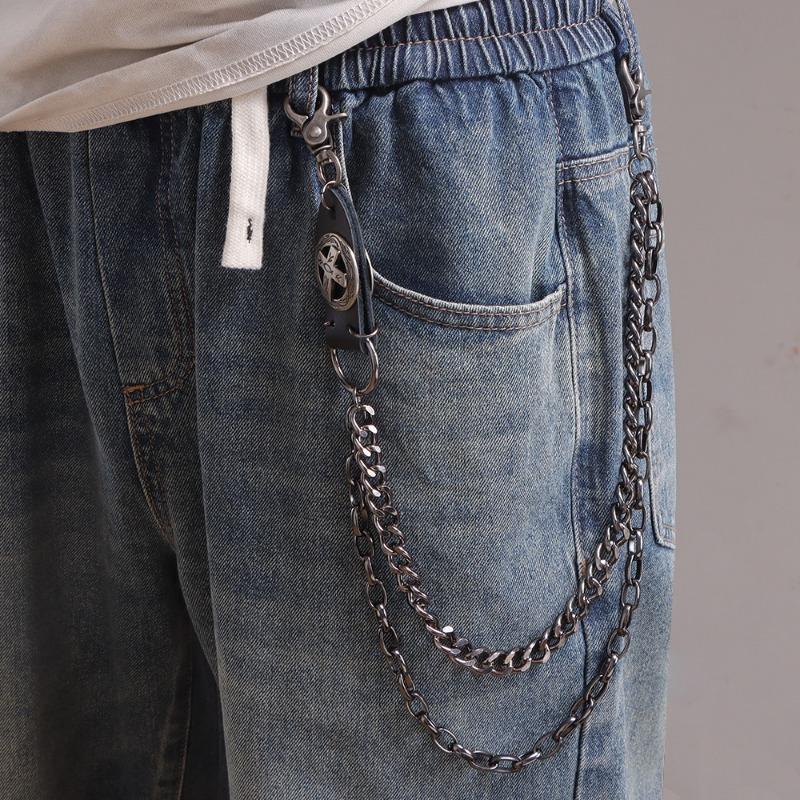 European and American punk style versatile metal jeans accessories waist chain, retro cowhide cross trendy men's and women's hip-hop trousers chain