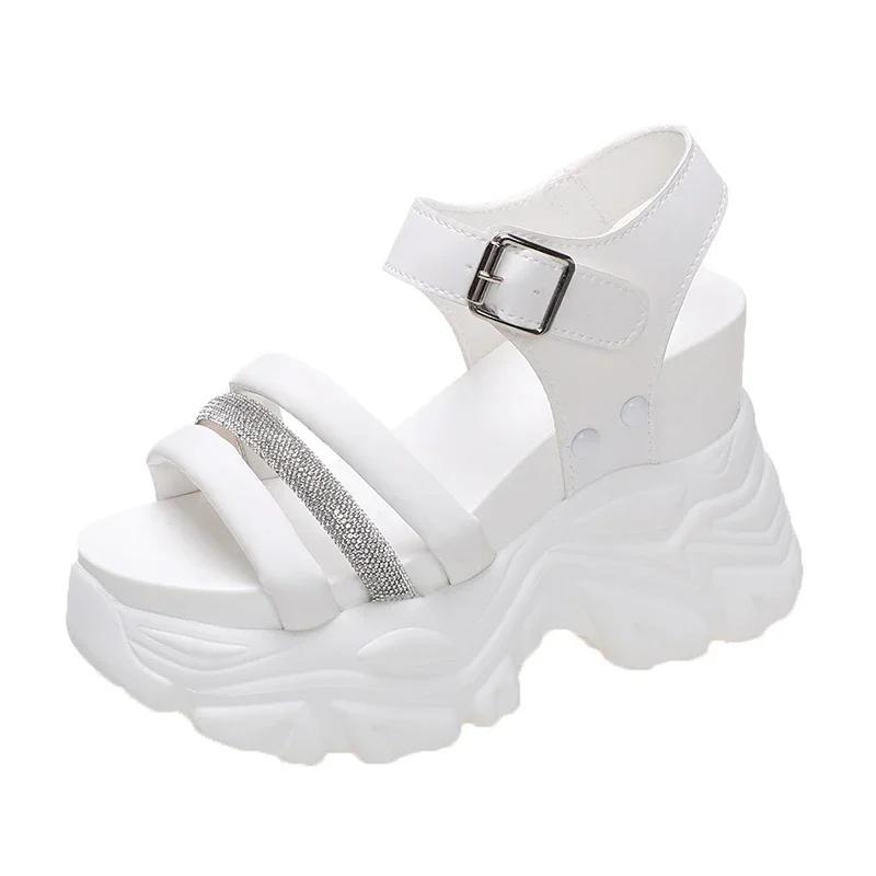 Women Sandals 10CM Designers Increase Thick Bottom Sandals Wedge Heel Female Chunky Platform Buckle Strap Street Sandalias