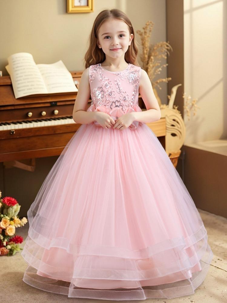 Girls Party Evening Dress Skirt Flower Mesh Tutu Middle and Big Kids Long Christmas Performance Costume 632 Children's Princess