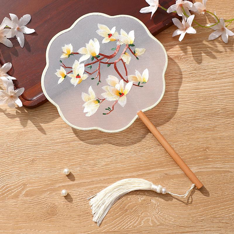 With Tassels Pendant Silk Fan Floral Pattern Tuan Fan Chinese Style Embroidery Fan  Home Decor
