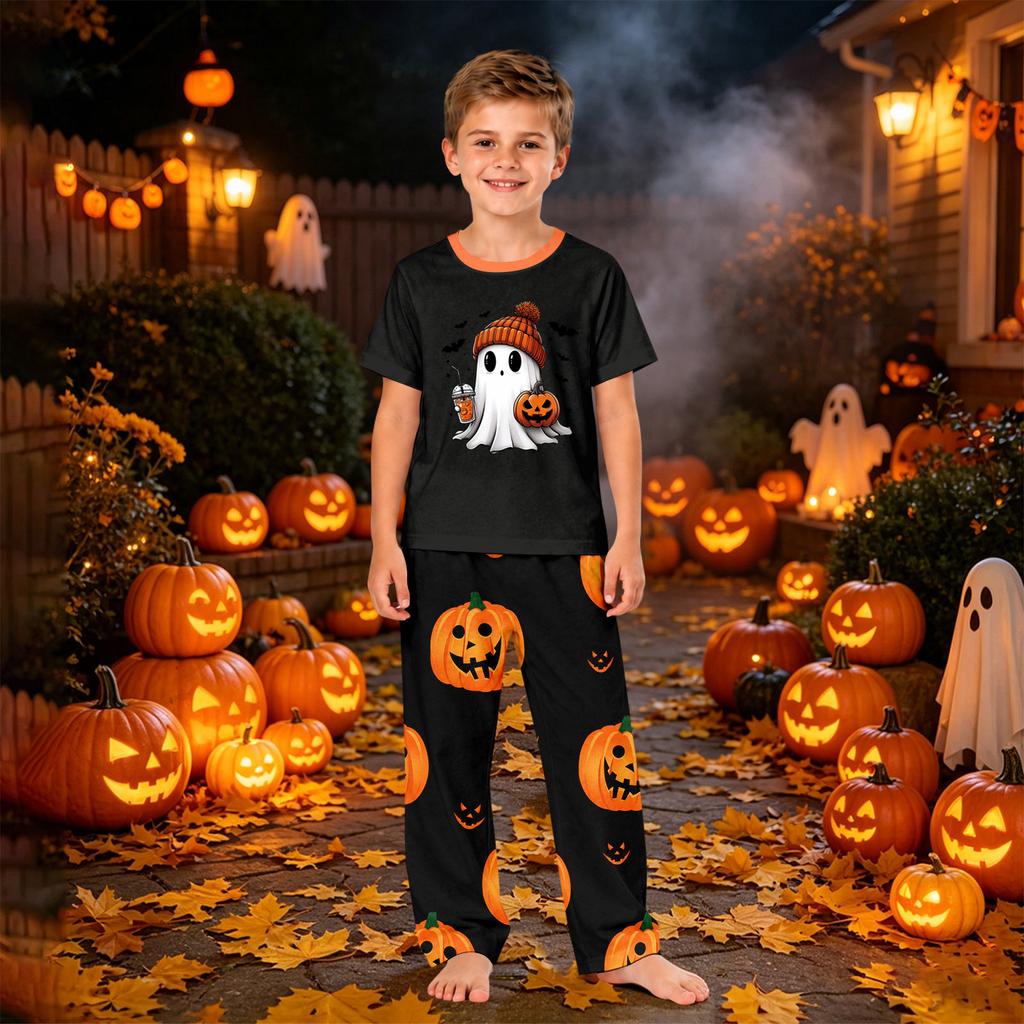 Family Matching Halloween Pajama Set Short Sleeve Tops and Pants for Men Women Kids