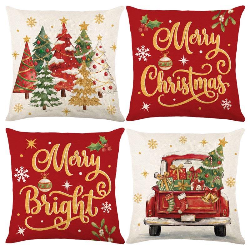 Christmas Theme Short Plush Pillow Cover Set Holiday Print Cushion Case for Living Room Sofa Home Decor 45x45cm