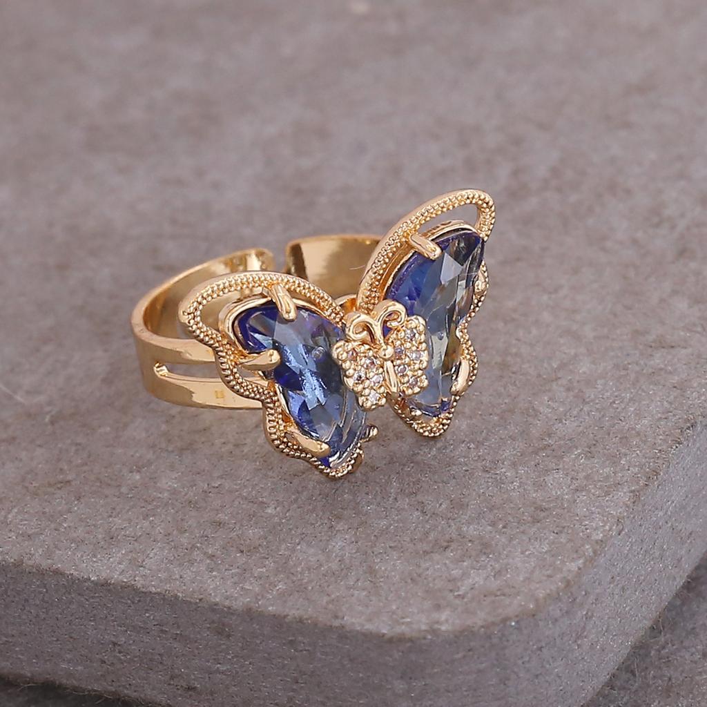 New European American Multicolor Three Dimensional Butterfly Ring Ladies Stylish Jewelry Personality Trend Hand Accessories