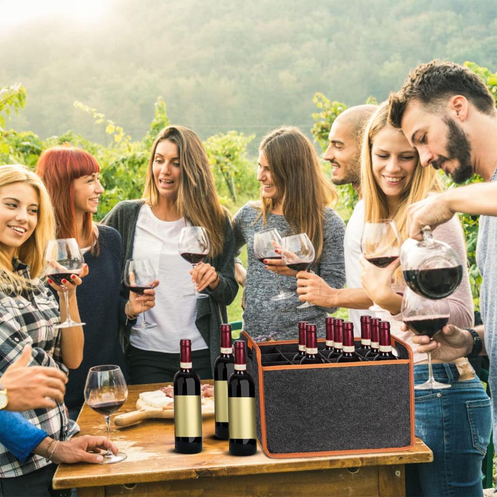 12-Bottle Felt Wine Carrier Storage Box With Divider Liquor Comfort Handle Bottle Tote Portable Wine Bottle Camping Travel Bag