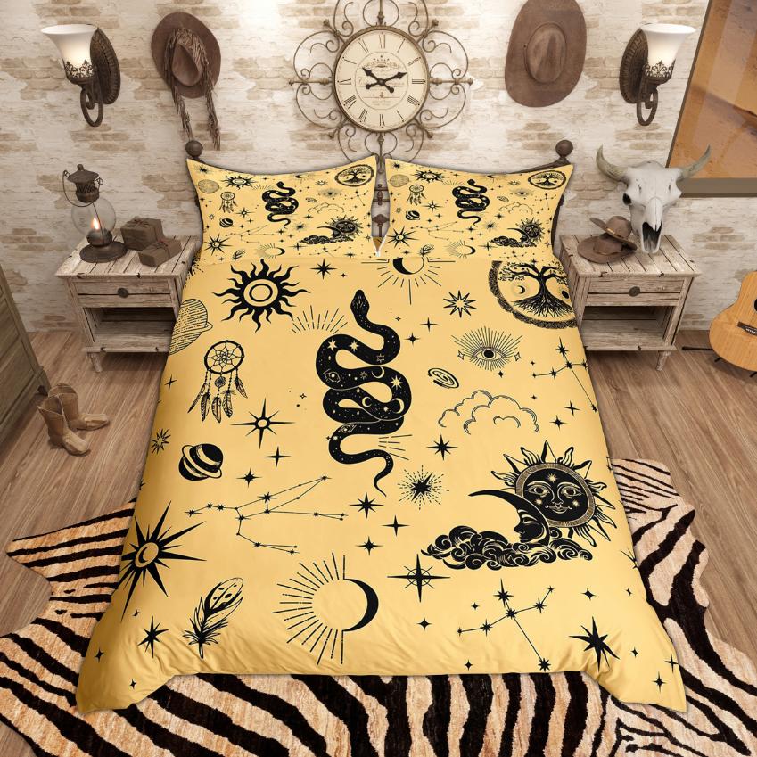 

Comforter Homewish Boho Sun And Moon Hippie Astrology Bedding Set Galaxy Star Comforter Set Comforter (quilt)-EU Single(135*200cm)3pcs
