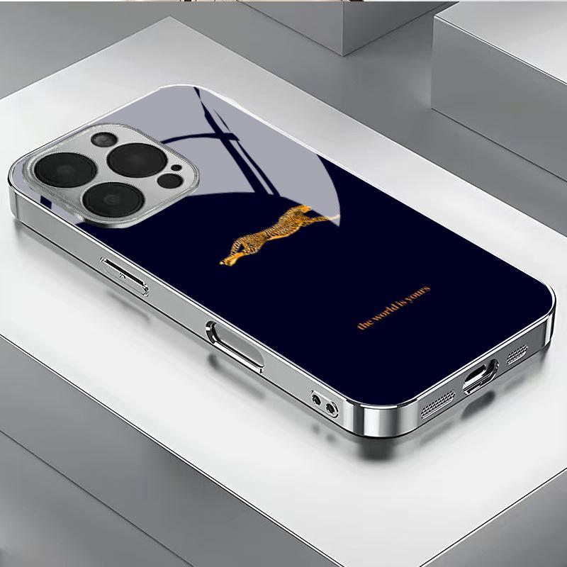 

Cool Leopard Pattern Electroplated Silver Phone Case For Samsung Galaxy S25 S24 S23 Ultra Plus FE Tempered Glass Cover Galaxy S23 FE
