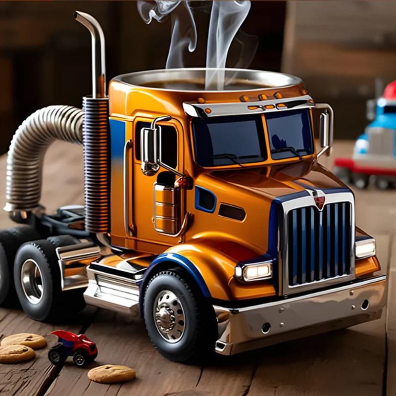 

1Pcs Creative semi-trailer truck shaped coffee cup business gifts Hot Sale Resin home decoration Semi-Truck water Mugs Ornament 201-300ml жёлтый
