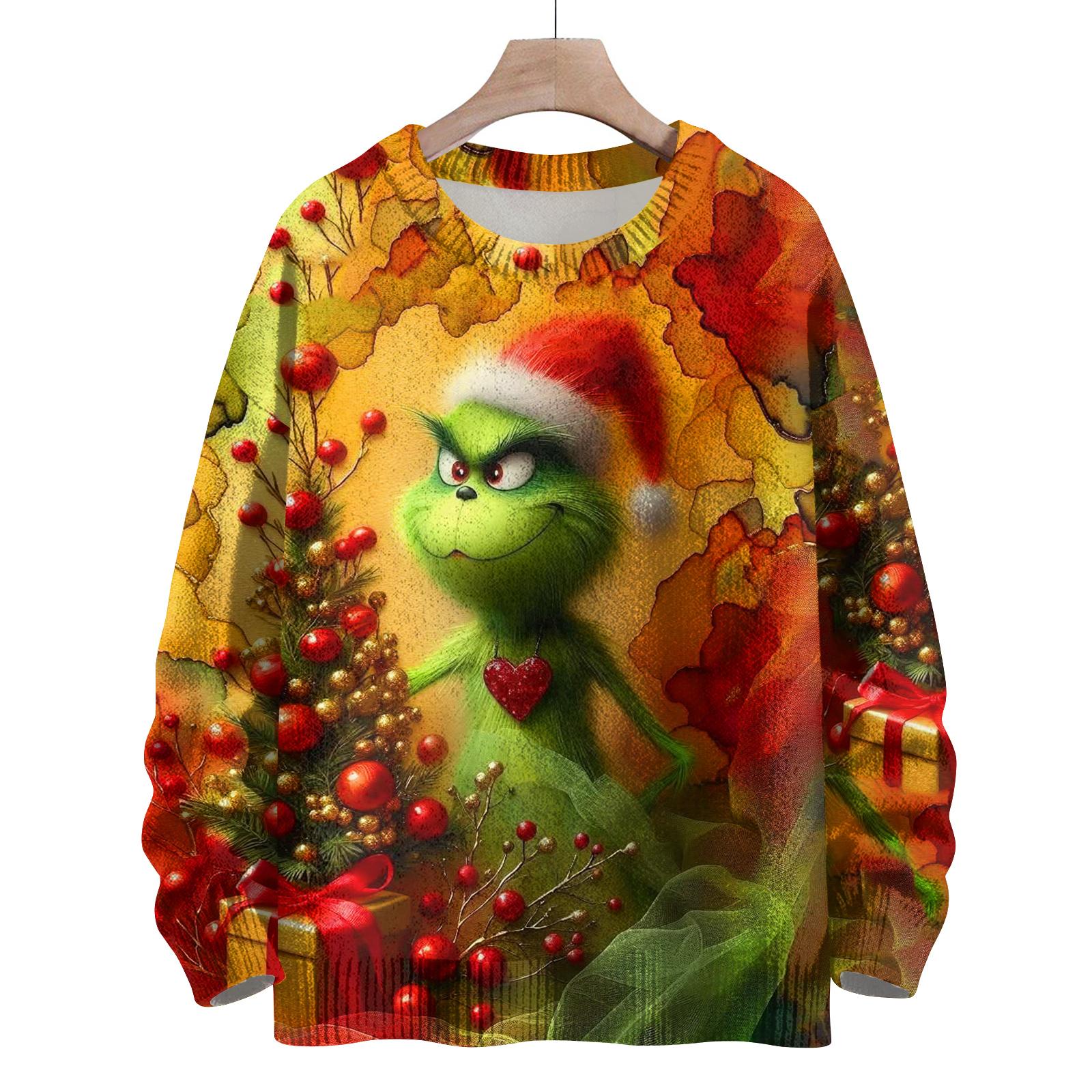 

Женский модный повседневный рождественский милый трикотажный свитер с длинными рукавами и принтом, круглый вырез XL жёлтый