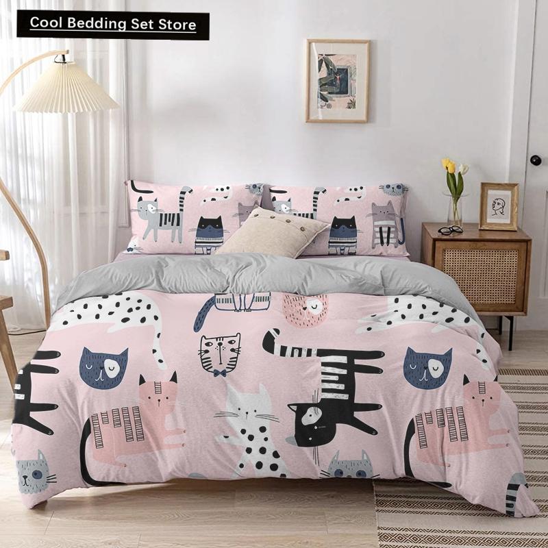 Animal Kitty King Queen Duvet Cover Lovely Pet Cat bedding set Cartoon Quilt Cover 2/3pcs Colorful Polyester Comforter Cover