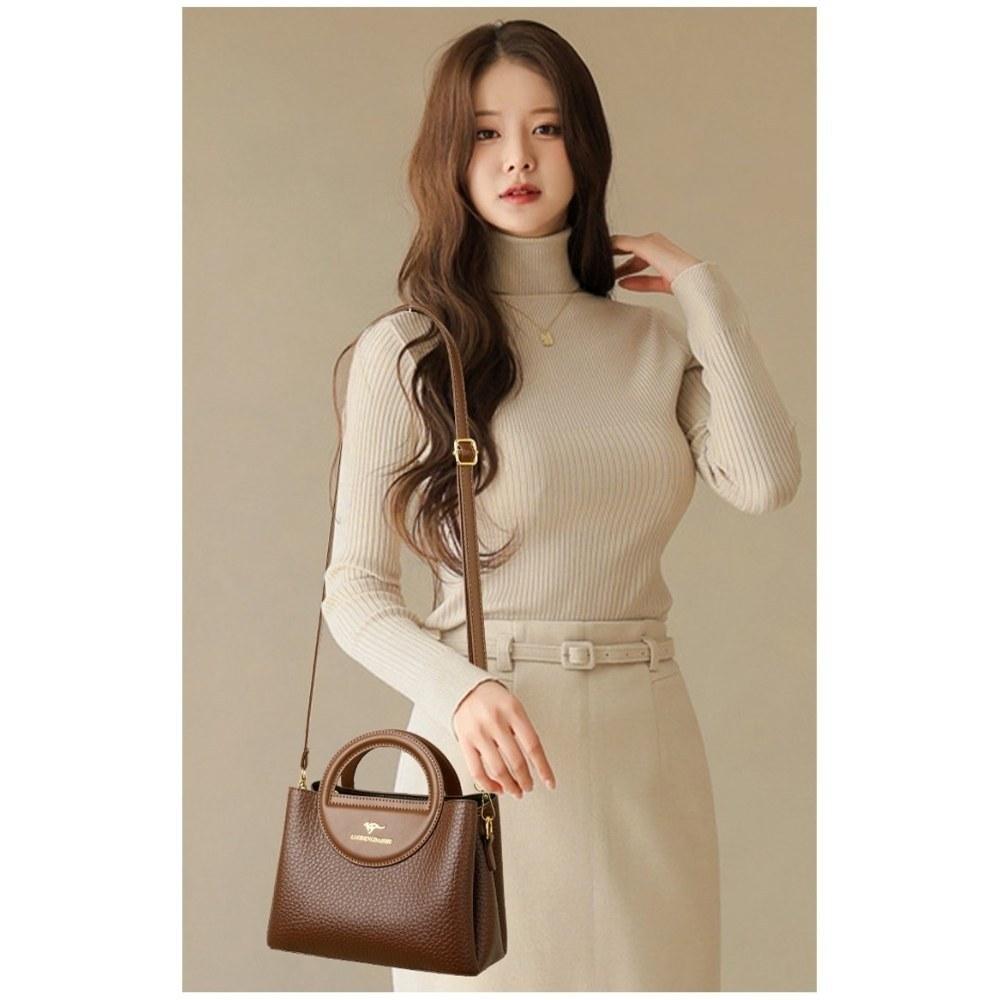 Women Textured Faux Leather Handbag with Detachable Crossbody Strap for Daily Commute