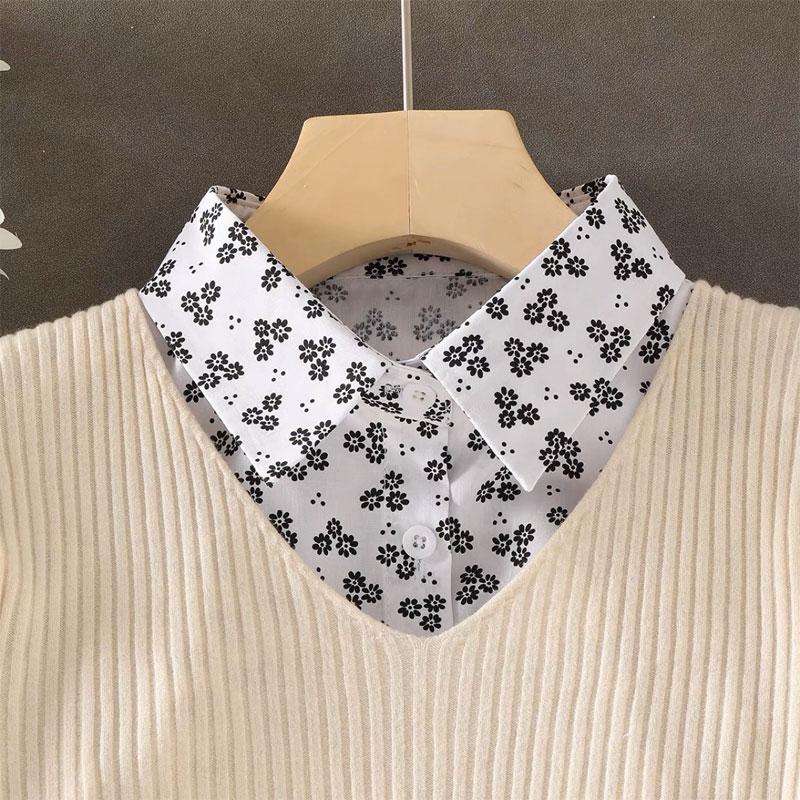 Fashion Cherry Printing Fake Collar Women's Detachable Dickey Collar Faux False Collar Half Shirts for Women Girls One Size